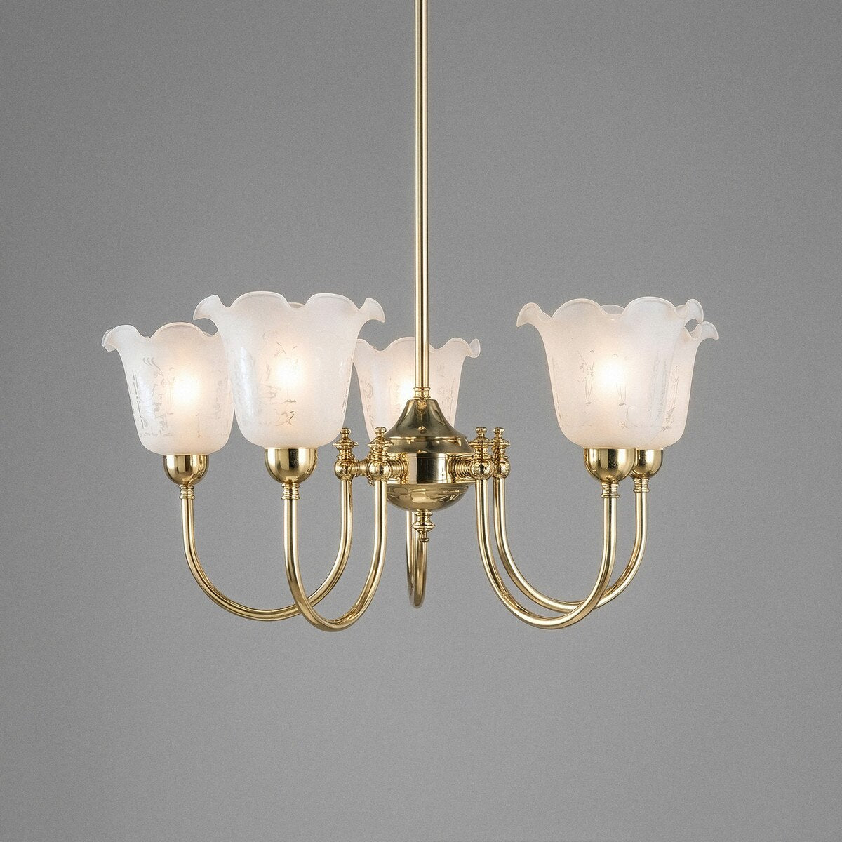 Luke 5 Light Pendant Light with Shades Arms Up Polished Brass & Frost Etched - 3090405