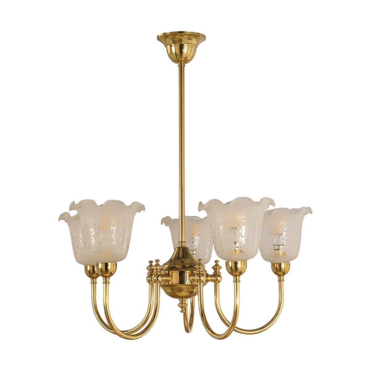 Luke 5 Light Pendant Light with Shades Arms Up Polished Brass & Frost Etched - 3090405