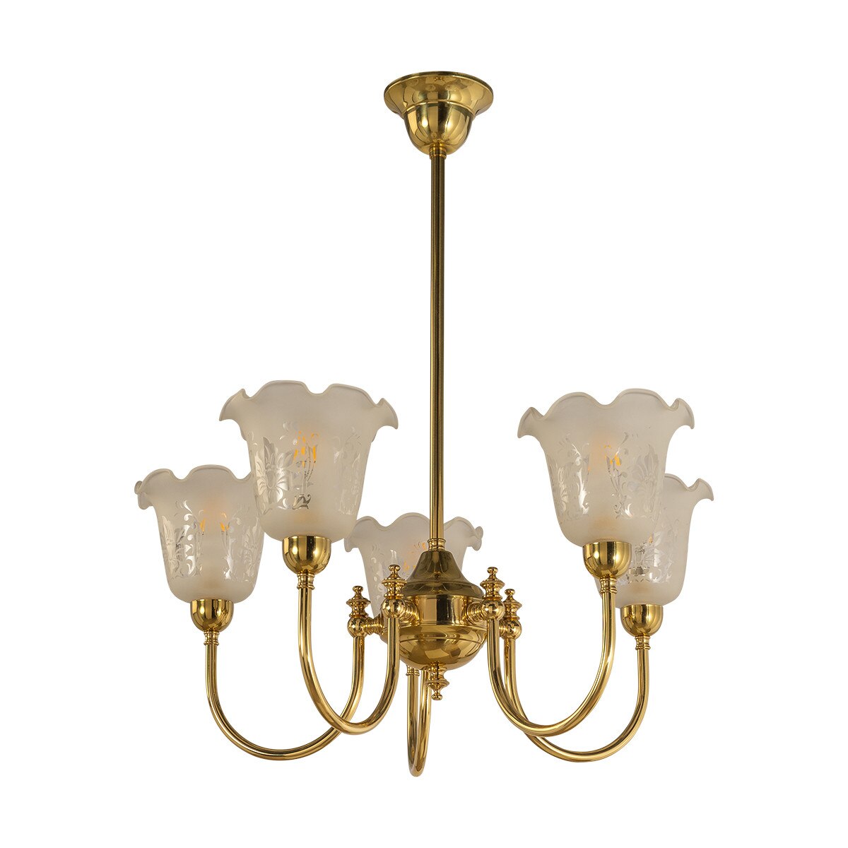 Luke 5 Light Pendant Light with Shades Arms Up Polished Brass & Frost Etched - 3090405
