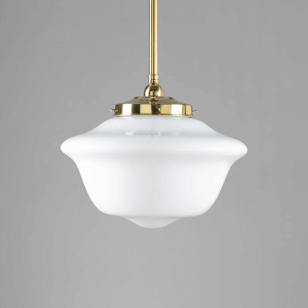 Victorian Schoolhouse 16" Pendant Light on Rod Set 3/4" x 1/2M Polished Brass & Opal Gloss - 3090528