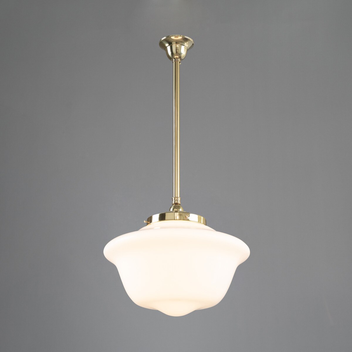Victorian Schoolhouse 16" Pendant Light on Rod Set 3/4" x 1/2M Polished Brass & Opal Gloss - 3090528