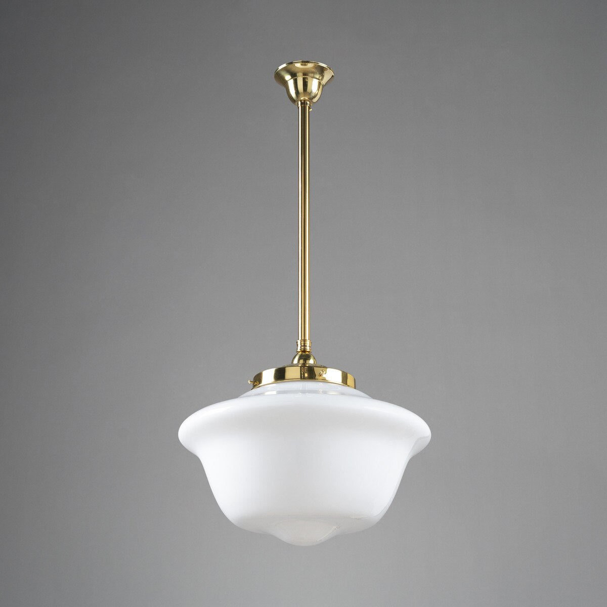 Victorian Schoolhouse 16" Pendant Light on Rod Set 3/4" x 1/2M Polished Brass & Opal Gloss - 3090528