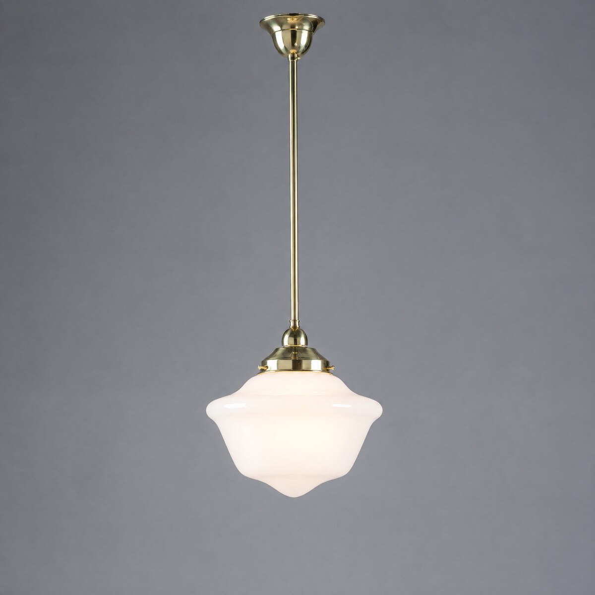Victorian Schoolhouse 9" Pendant Light on Rod Set 1/2" x 1/2M Polished Brass & Opal Gloss - 3090534