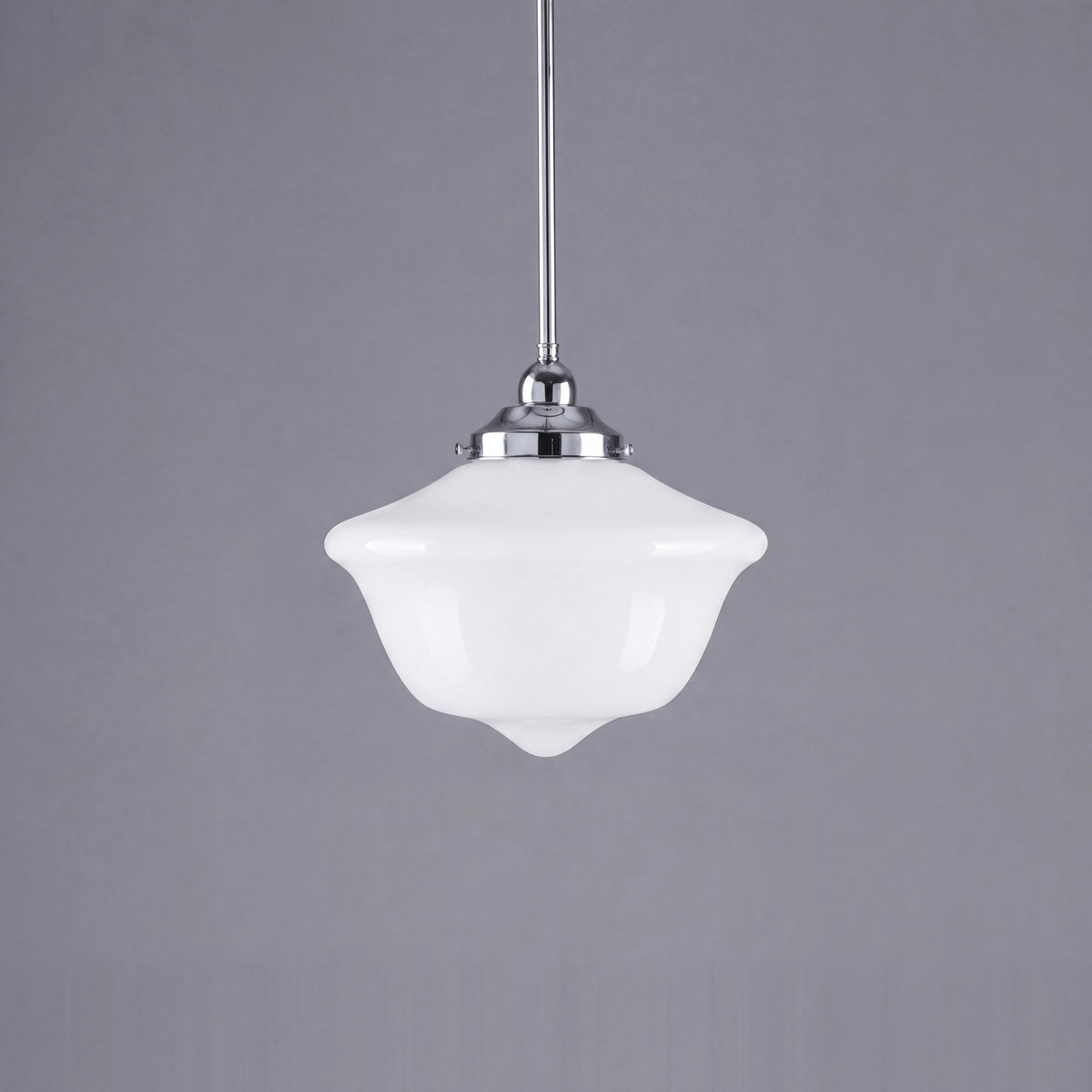 Victorian Schoolhouse 12" Pendant Light on Rod Set 1/2" x 1/2M Chrome & Opal Gloss - 3090541