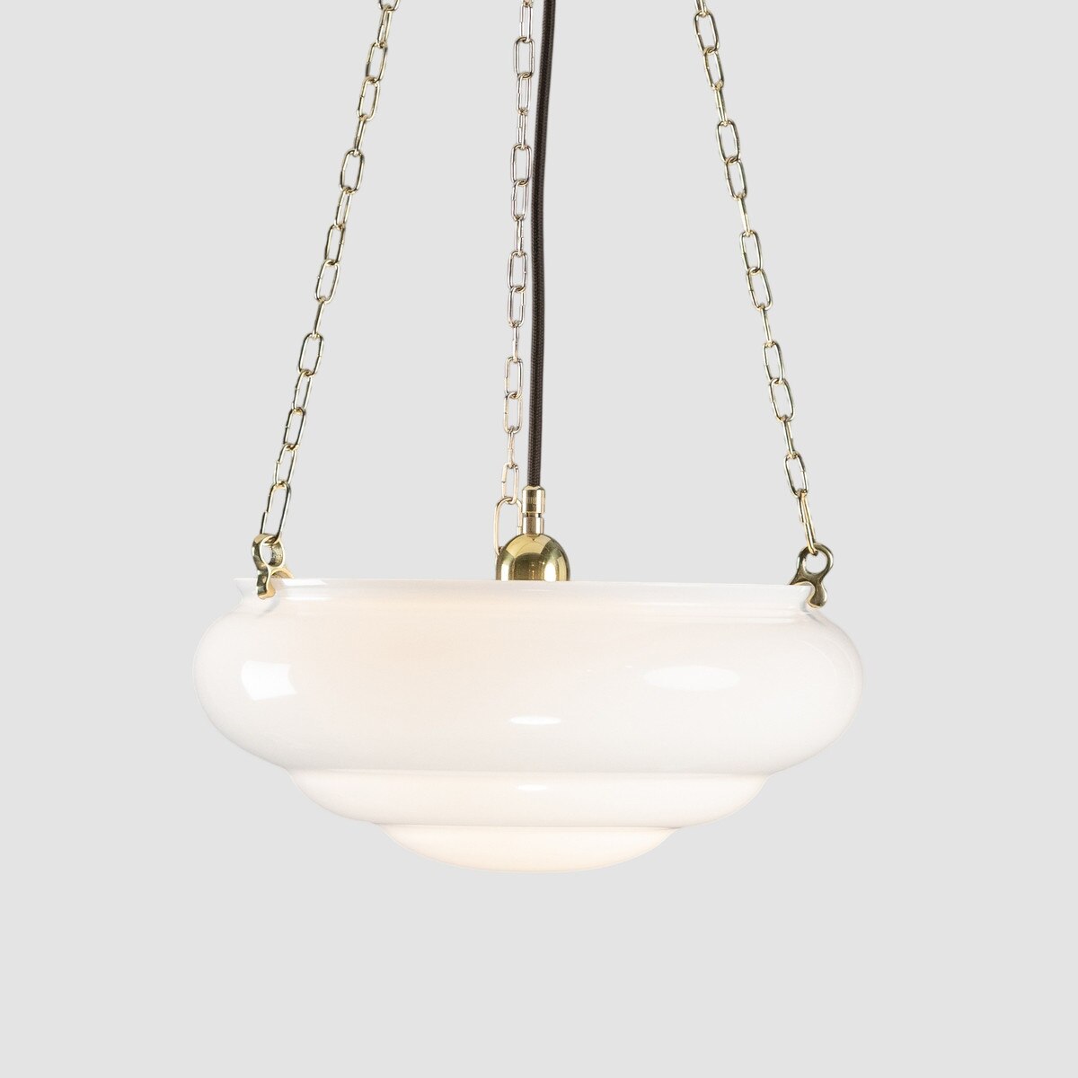 Art Nouveau 14" on 3 Chain Suspension Polished Brass & Opal Gloss - LOI3090571A