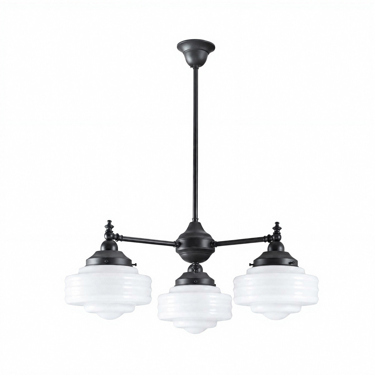 Bentleigh 3 Light Pendant Light Arms Down with Detroit Small Shade Patina & Opal Gloss - LOI3090622A