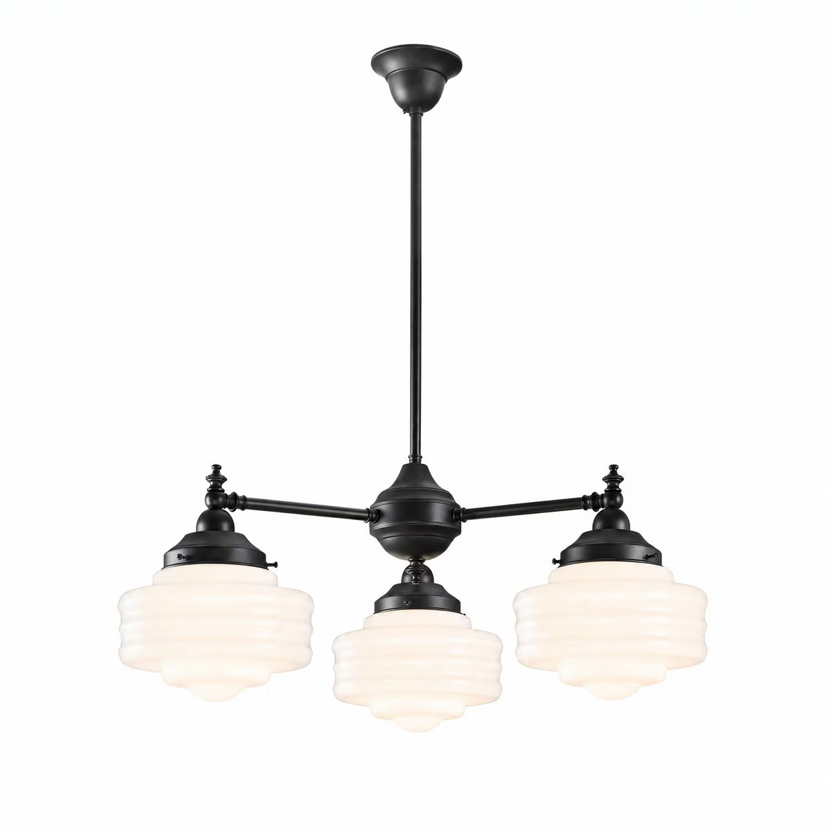 Bentleigh 3 Light Pendant Light Arms Down with Detroit Small Shade Patina & Opal Gloss - LOI3090622A