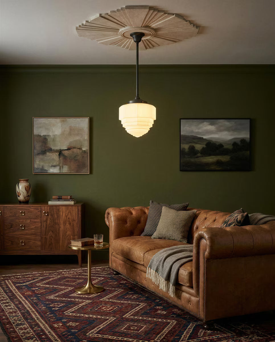 St Helens 8" Pendant Light on Rod Set 3/4" x 1/2M Patina & Opal Matte - 3090628