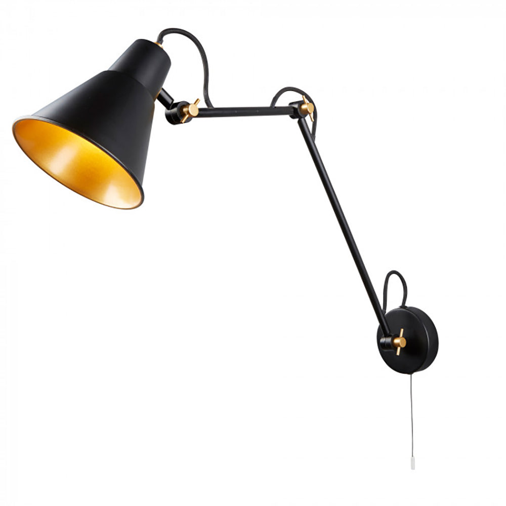 Flux Swing Arm Wall Light  Black / Gold Metal - LSW-BL