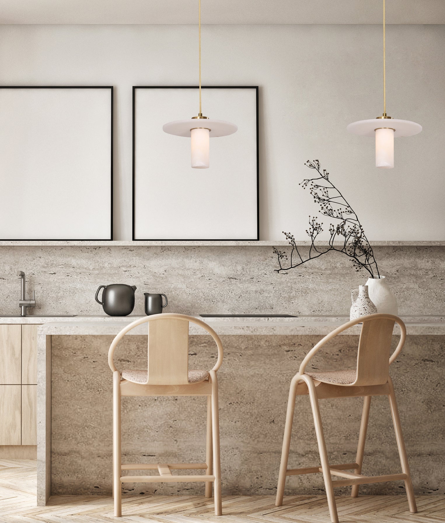 Lucerna Interior Cylinder Round Hat Pendant Light White & Brass - LUCERNA1