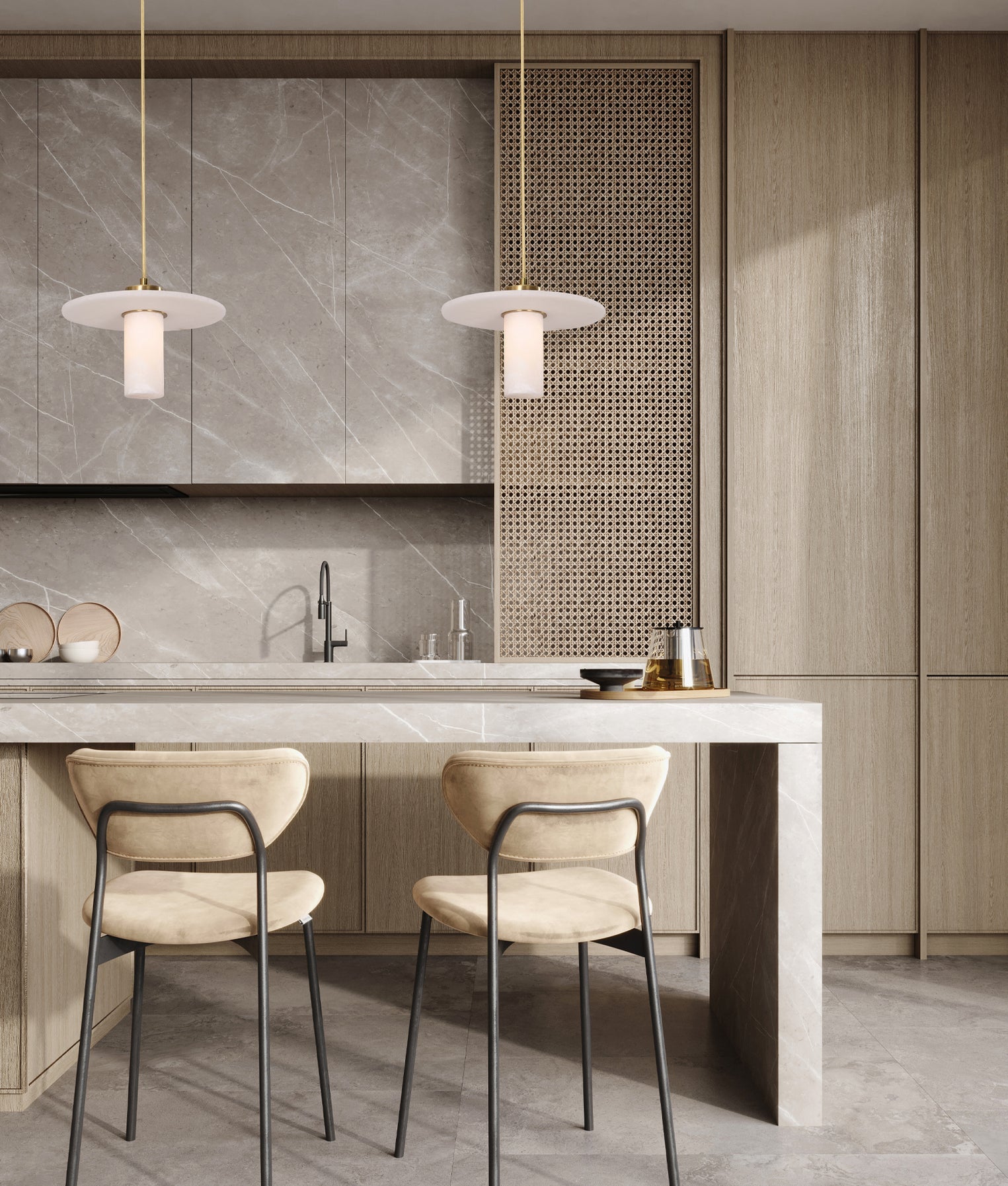 Lucerna Interior Cylinder Round Hat Pendant Light White & Brass - LUCERNA1