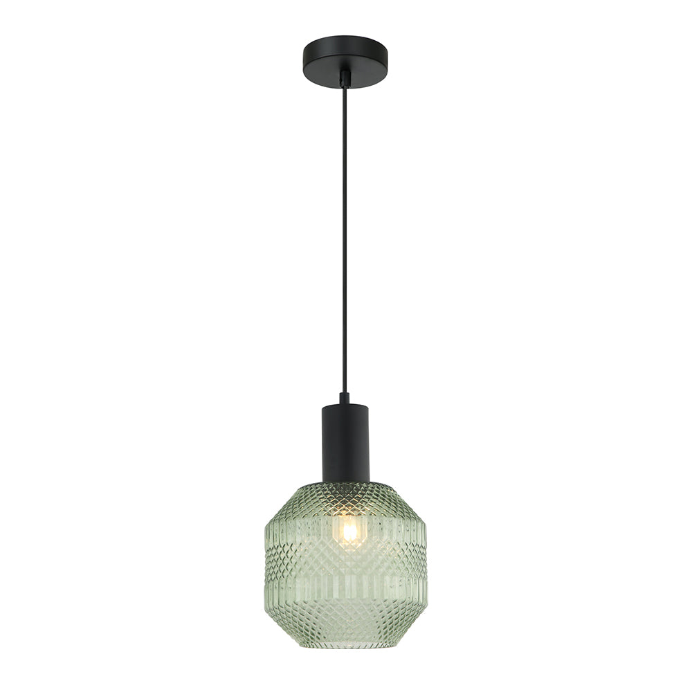 Buy Pendant Lights Australia Interior Glass Jar With Quadrilateral Segment 1 Light Pendant Green - MARACA2
