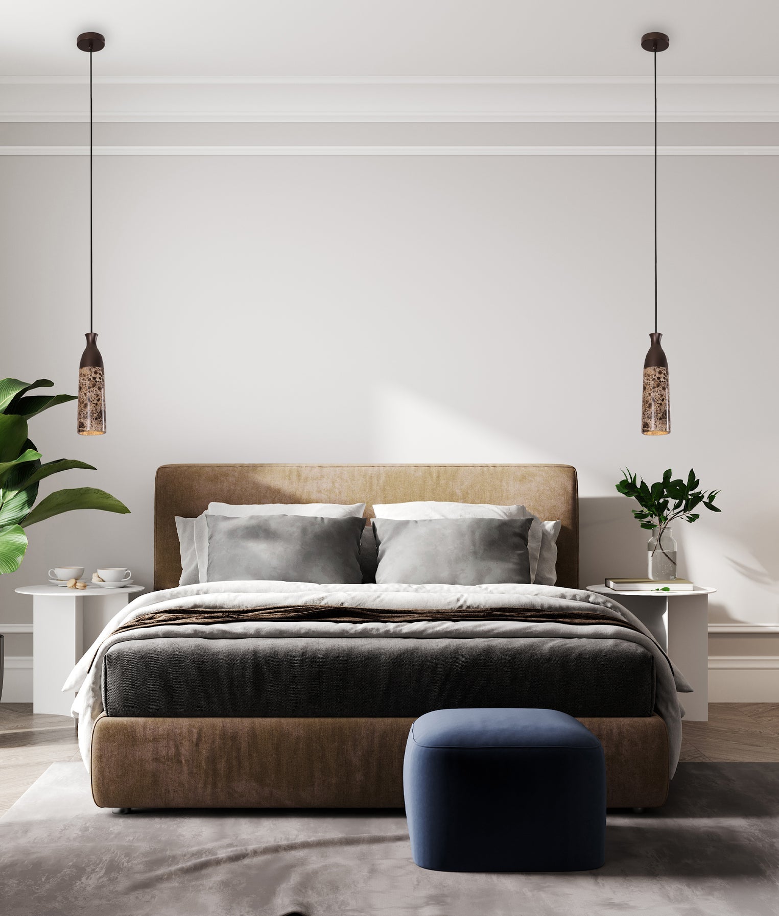 Marmol Interior Marble Cylinder Pendant Light Brown & Bronze - MARMOL1