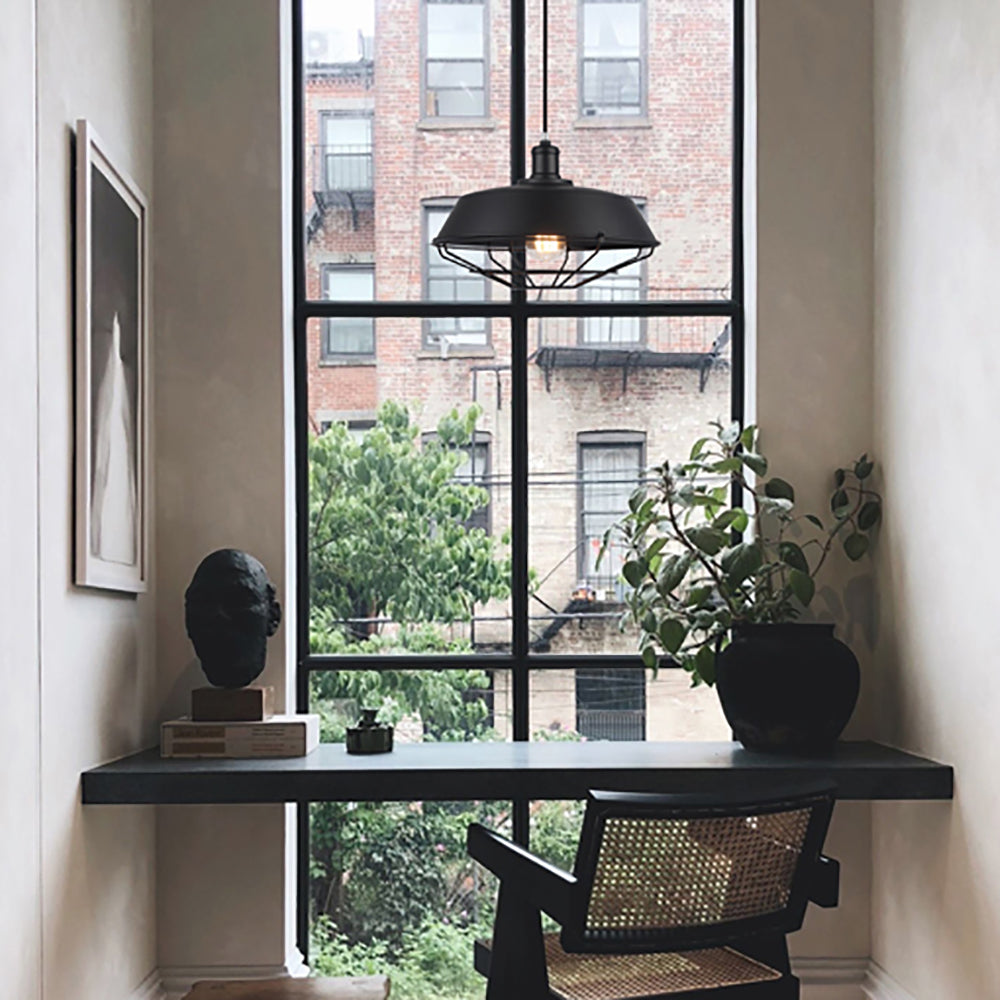 Buy Pendant Lights Australia MATRIX Iron Dome & Cage 1 Light Pendant Black - MATRIX-B