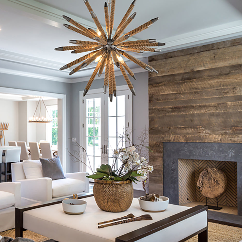 Buy Pendant Lights Australia MAZZA Weathered Zinc Hardware And Natural Rope 8 Light Pendant - MAZZA