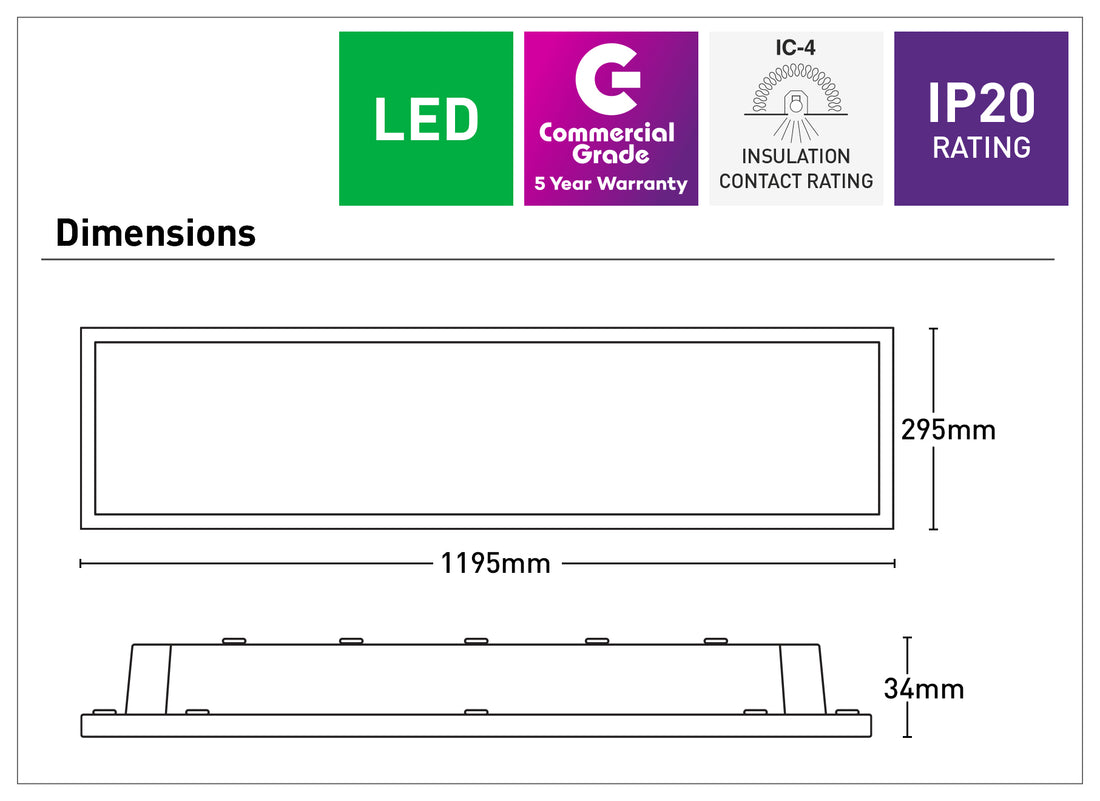 Zilla 36W Backlit Tri-Colour LED Panel Light 1200x300mm - MD9536TRI