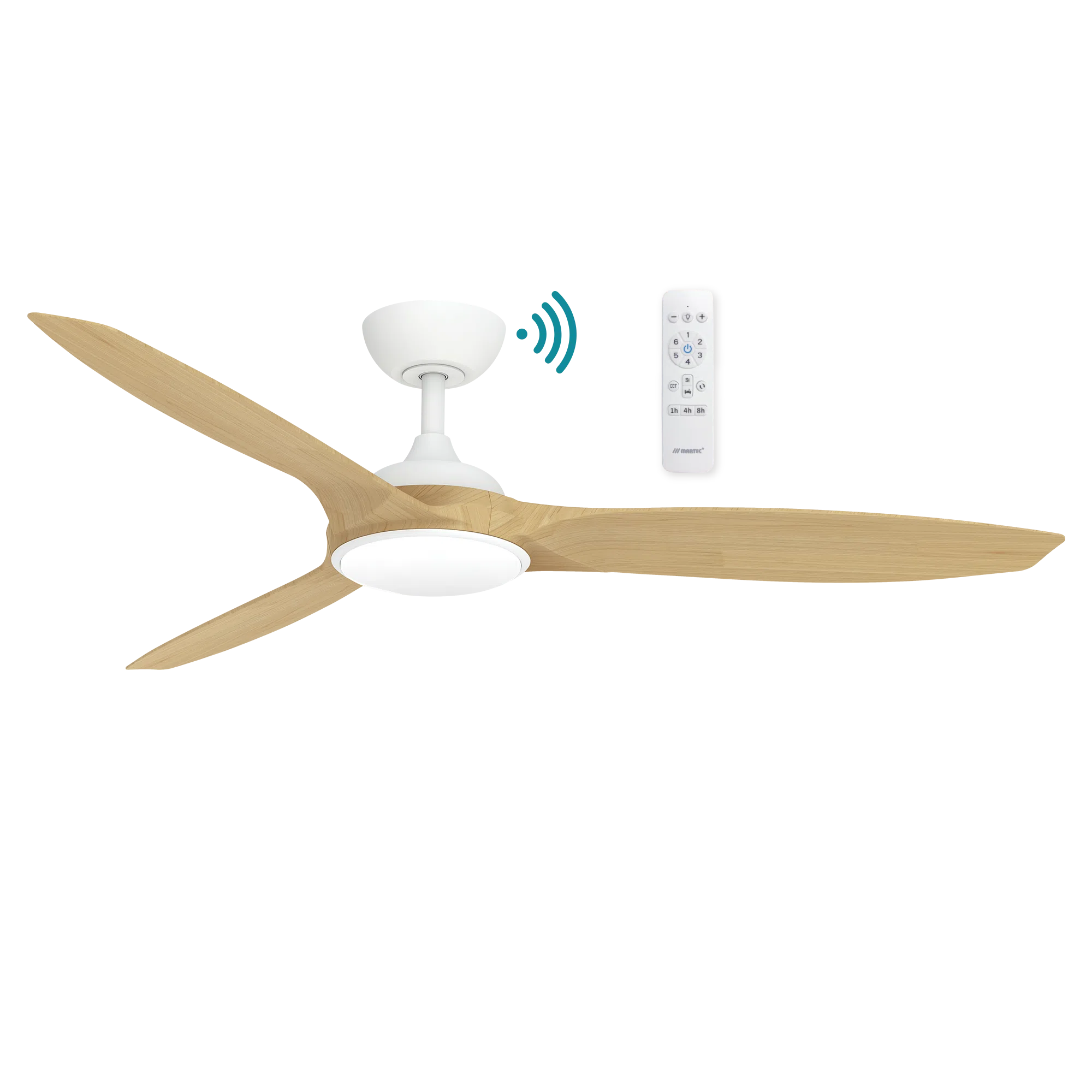 Newport DC Ceiling Fan With LED Light 56" 3 Blade Matt White & Oak With WIFI Remote - MDCN1433WO