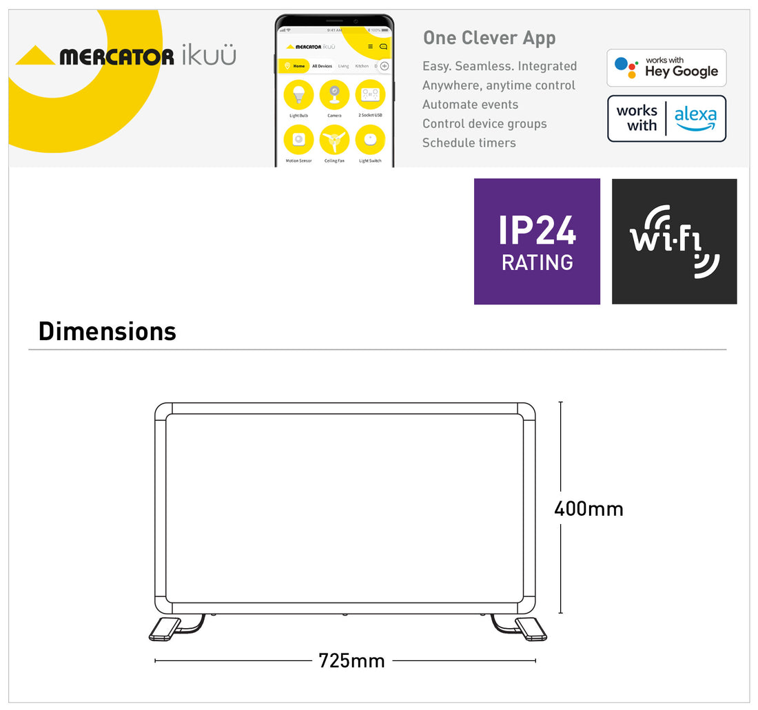 Ikuü 1100W Smart WIFI Panel Heater - MPH1000
