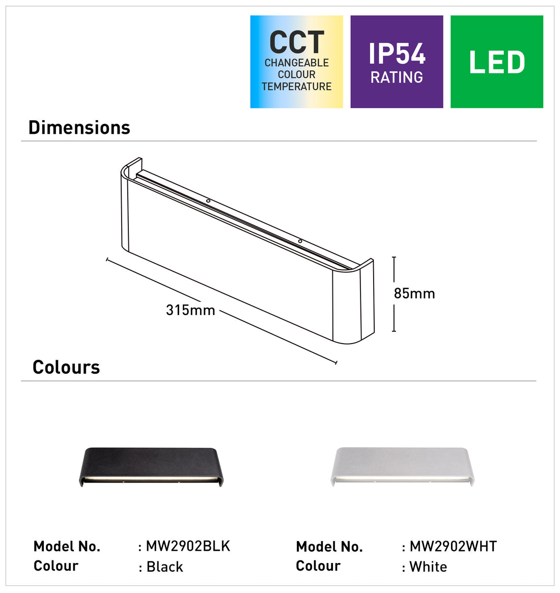 JESSICA II LED Vanity Light 10W 3CCT White - MW2902WHT-CCT