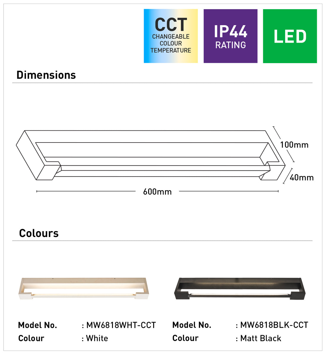 Jerome LED Vanity Light 19W 3CCT White - MW6818WHT-CCT