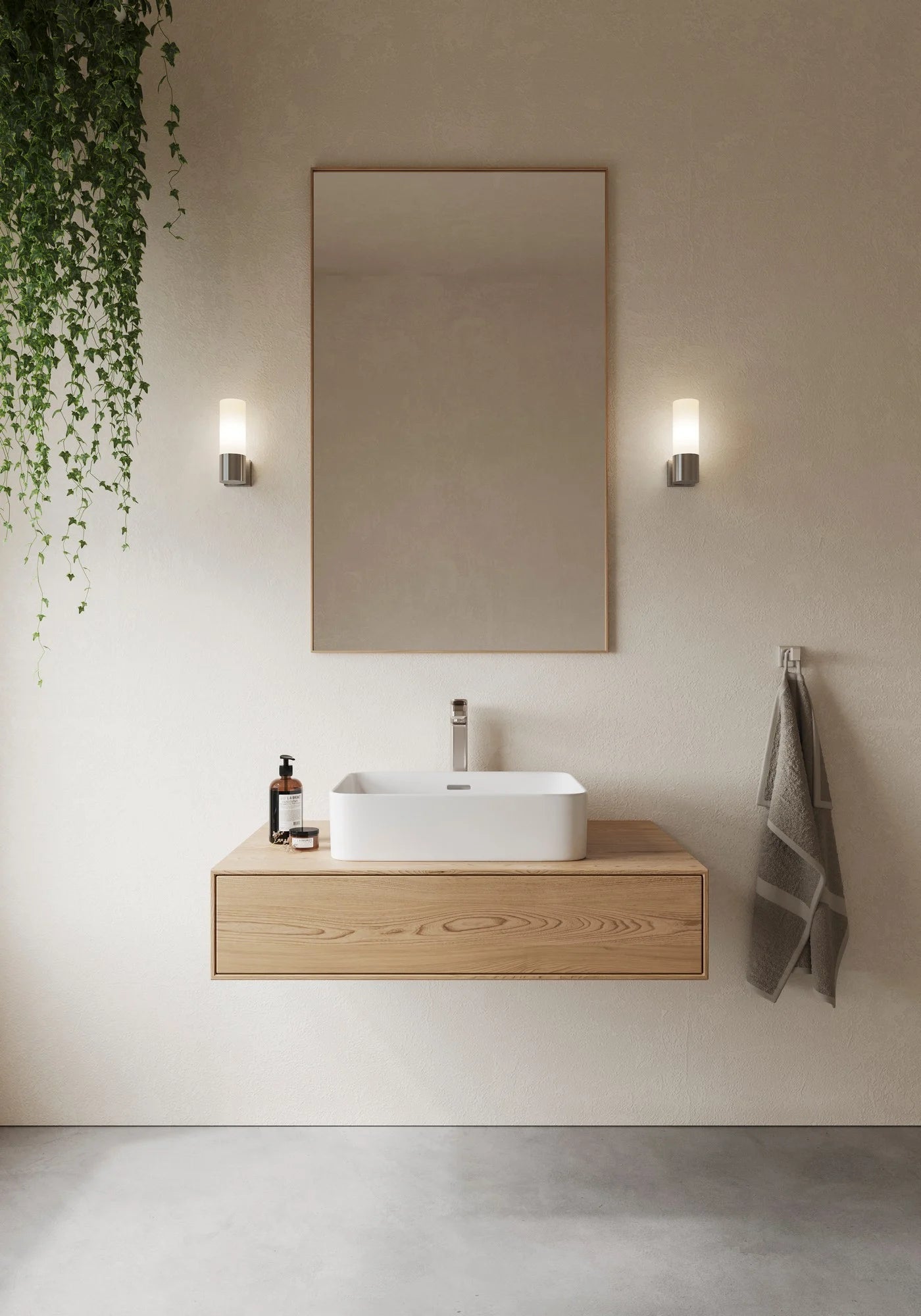 Tangens 1 Light Bath Brushed Steel, Opal - 17131032