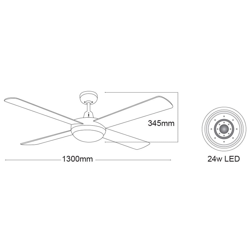Lifestyle 52" 4 Blade Ceiling Fan with 24W LED Light Tricolour Brushed Aluminium - DLS1343B