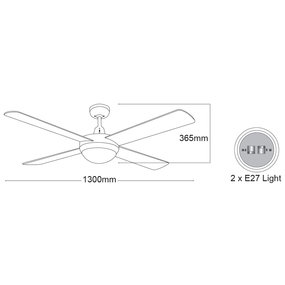 Lifestyle 52" 4 Blade Ceiling Fan with Light 2 x E27 Brushed Aluminium - DLS1344B