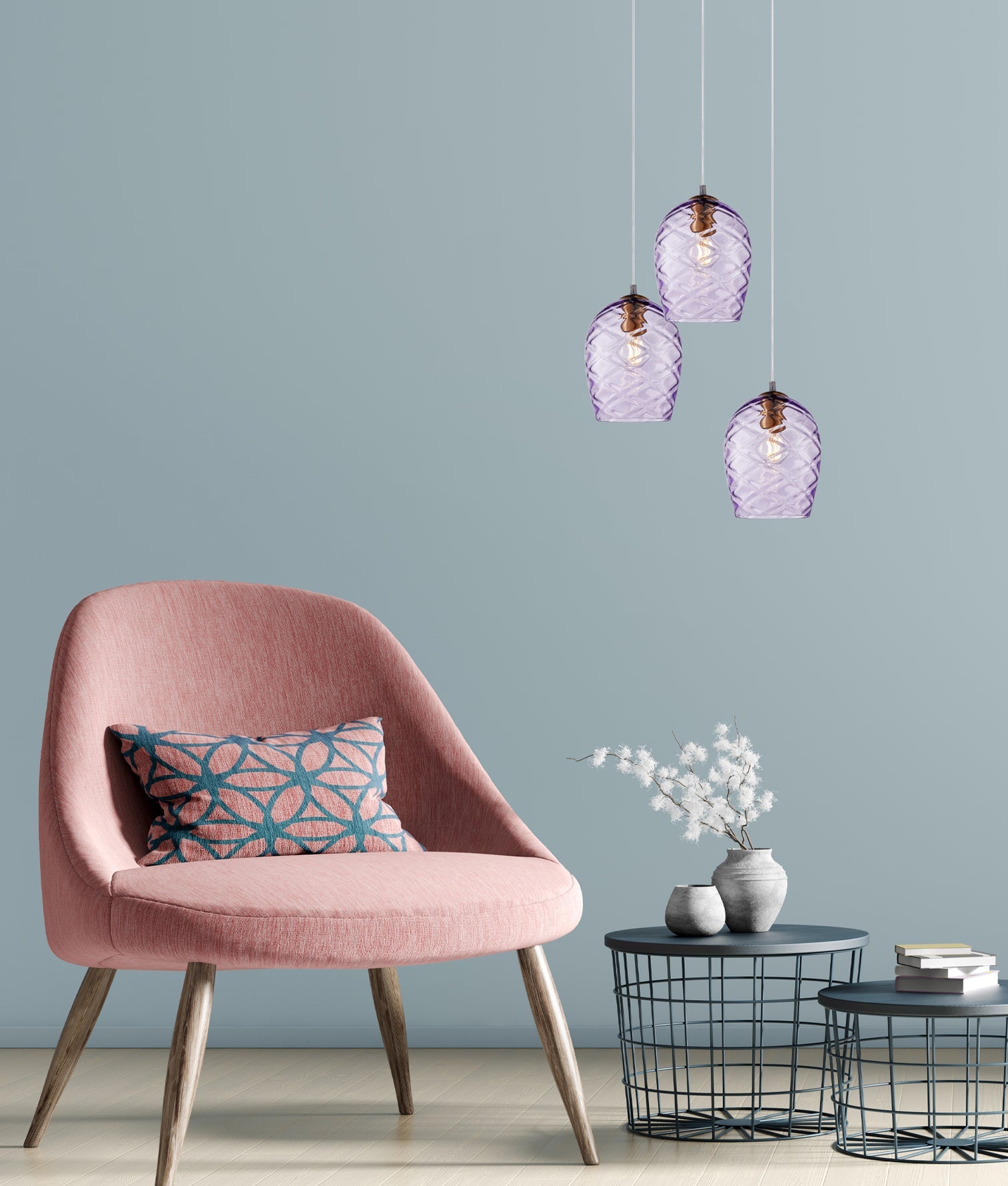 Neta Wine Glass Shade Segmented Pendant Purple - NETA5