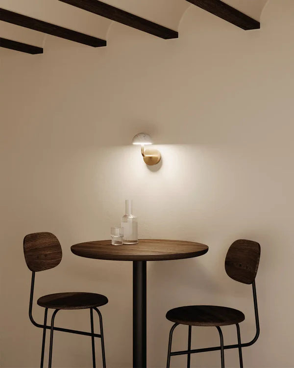 Dussa LED Wall Light 9W 2700k Matte Black & Travertine - ARO.A1307/NEG-TRA