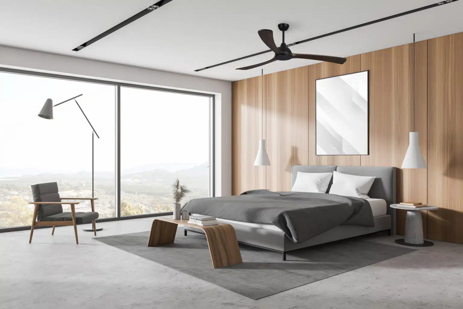 Norfolk DC Ceiling Fan With LED Light 48" 3 Blade Matt Black & Walnut With WIFI Remote - MNDC1233MW