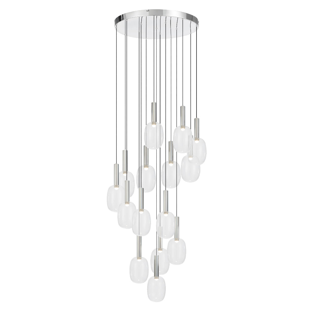 Obris 15 Light LED Pendant Light 45W 3000K Chrome & Clear - OBRIS PE15-CHCL