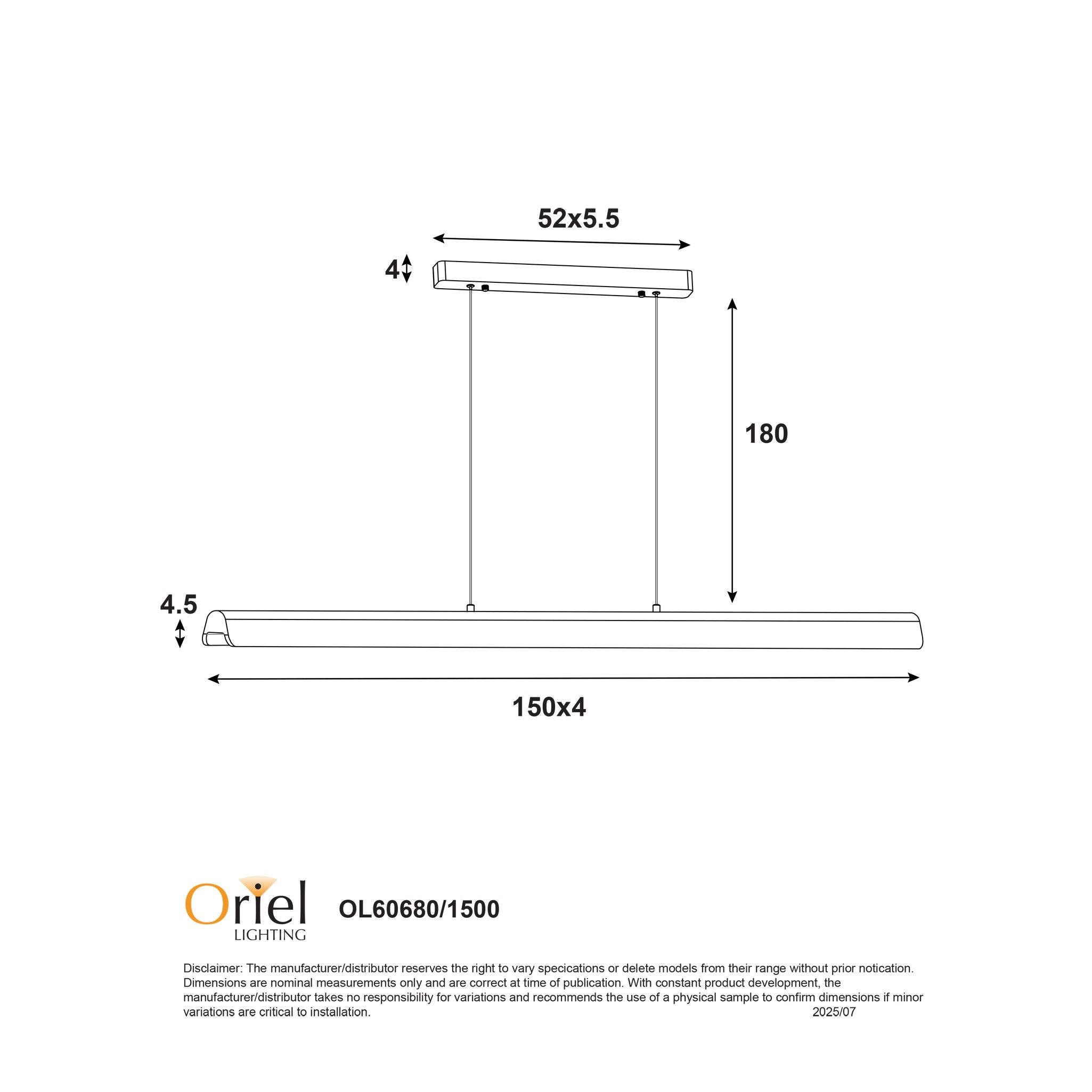 Kerf LED 1500mm Pendant Light 25W Tri Colour Natural - OL60680/1500
