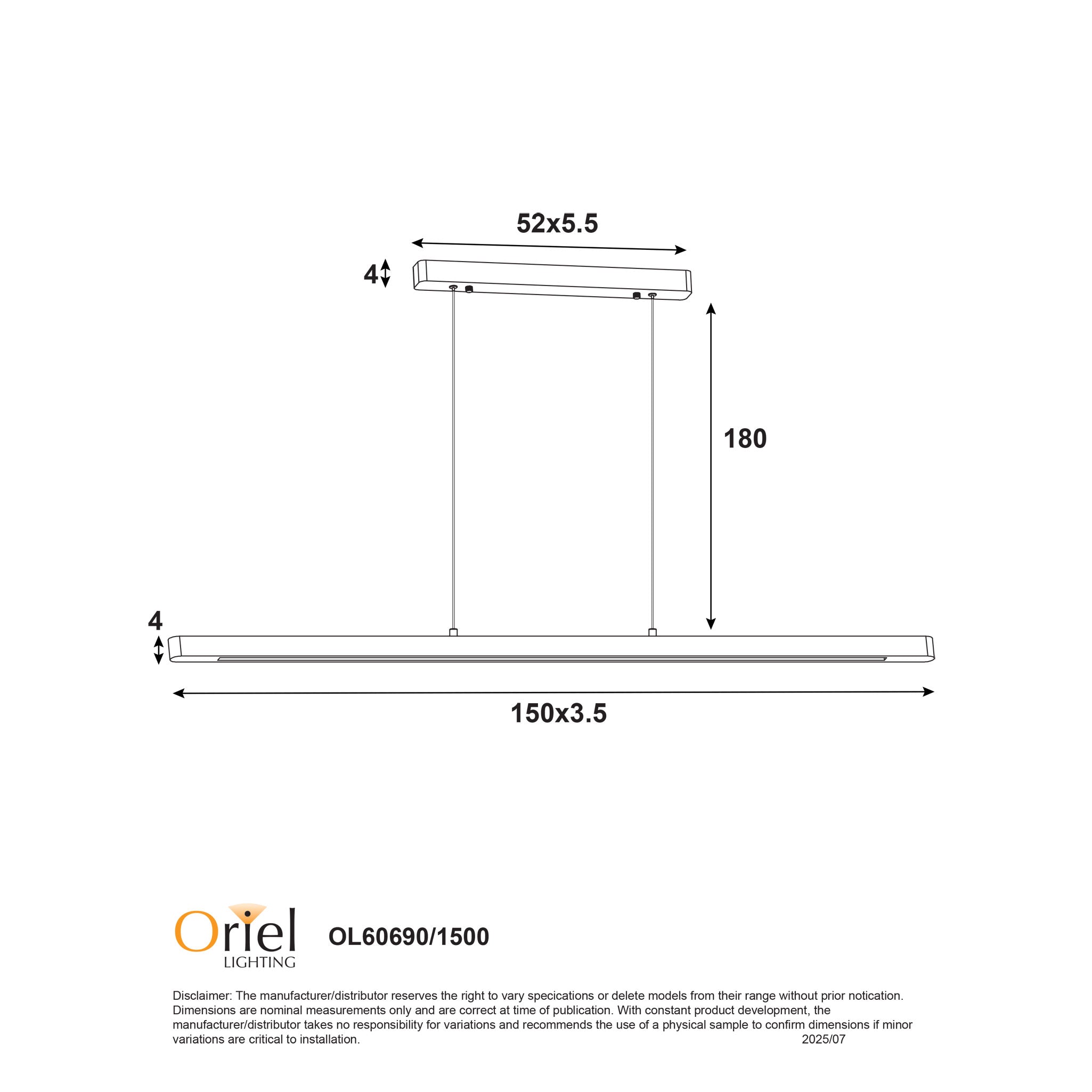 Alpha LED 1500mm Pendant Light 25W Tri Colour Natural - OL60690/1500