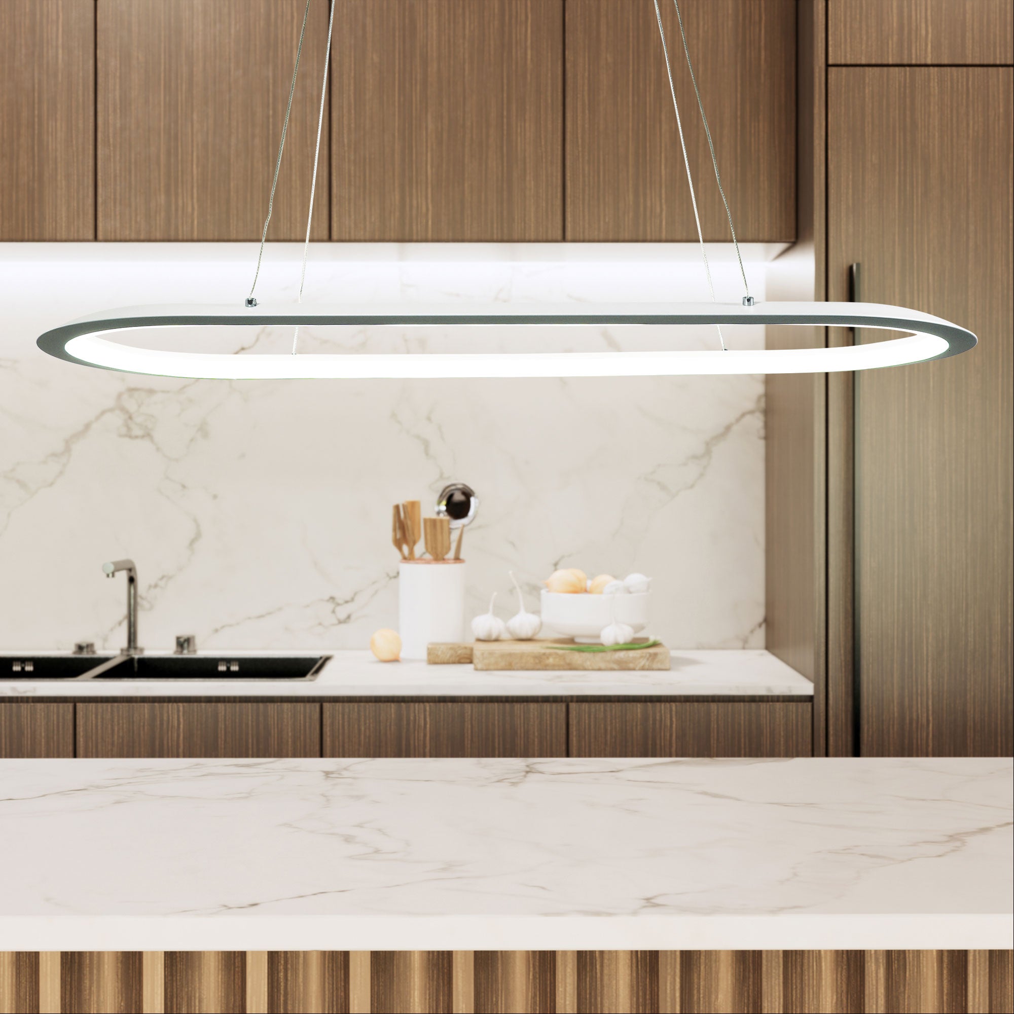 Ovale Aluminium LED Pendant Light 38W TRI Colour White - OL60860/80WH