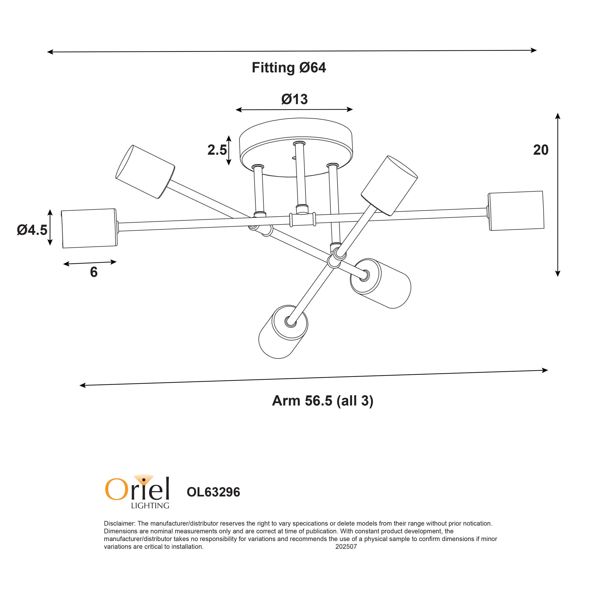 Muna 6 Light Semi Flush Mount Light Satin Brass & White - OL63296SW