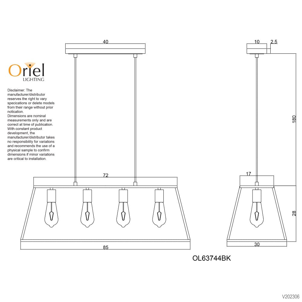 Buy Island Pendant Lights Australia WAINSCOTT Island Pendant 4 Lights Black - OL63744BK