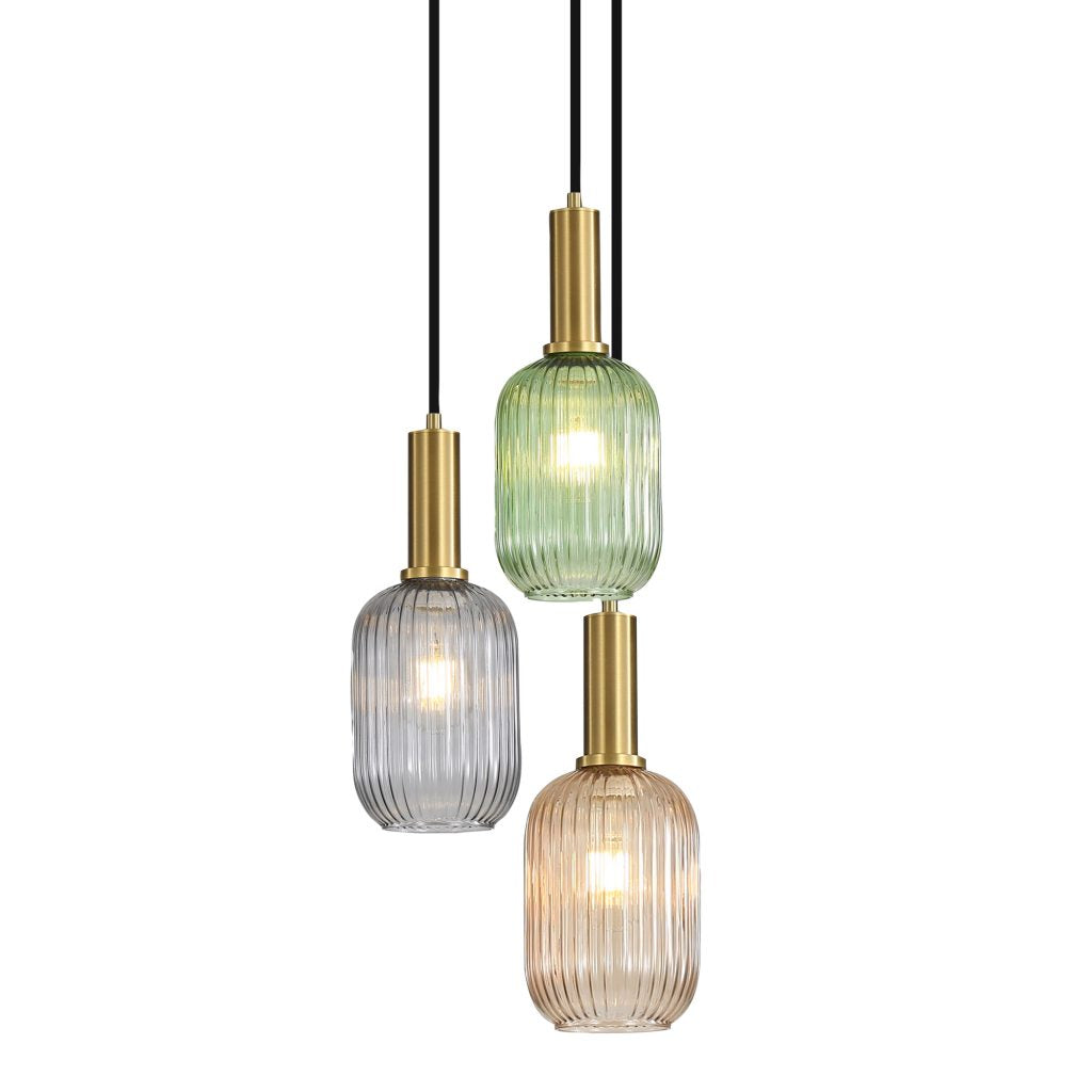 Luxe 3 Light Pendant Green, Amber & Smoke - OL63753/13MX