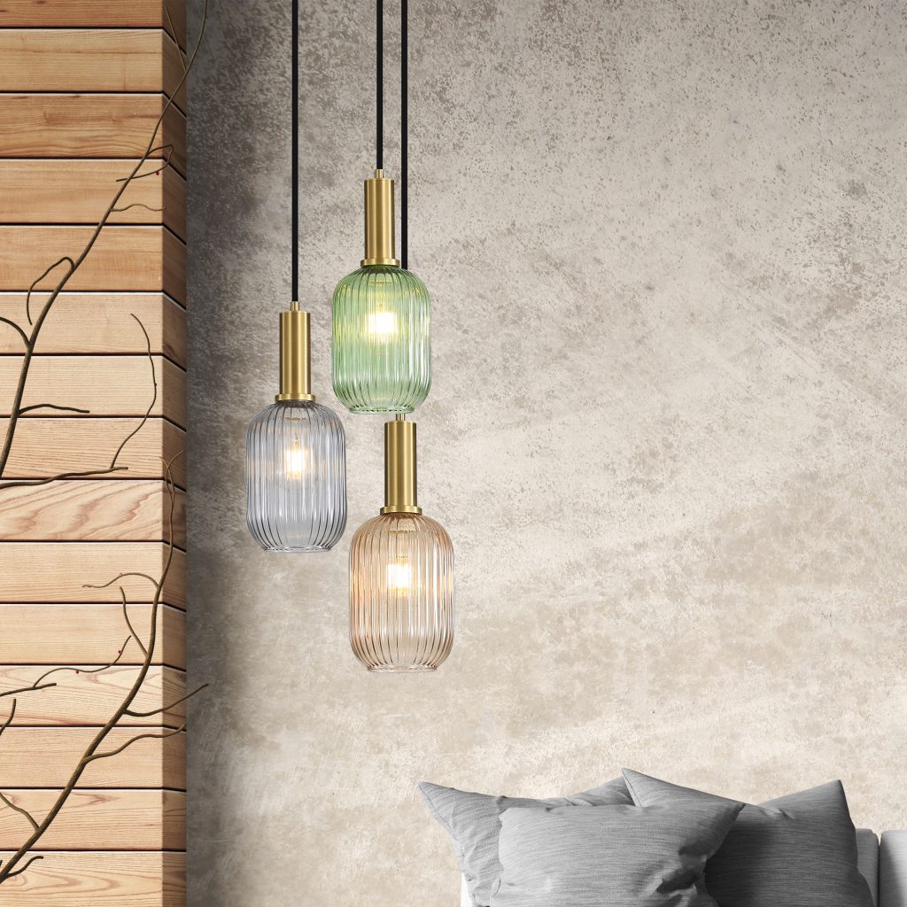 Luxe 3 Light Pendant Green, Amber & Smoke - OL63753/13MX