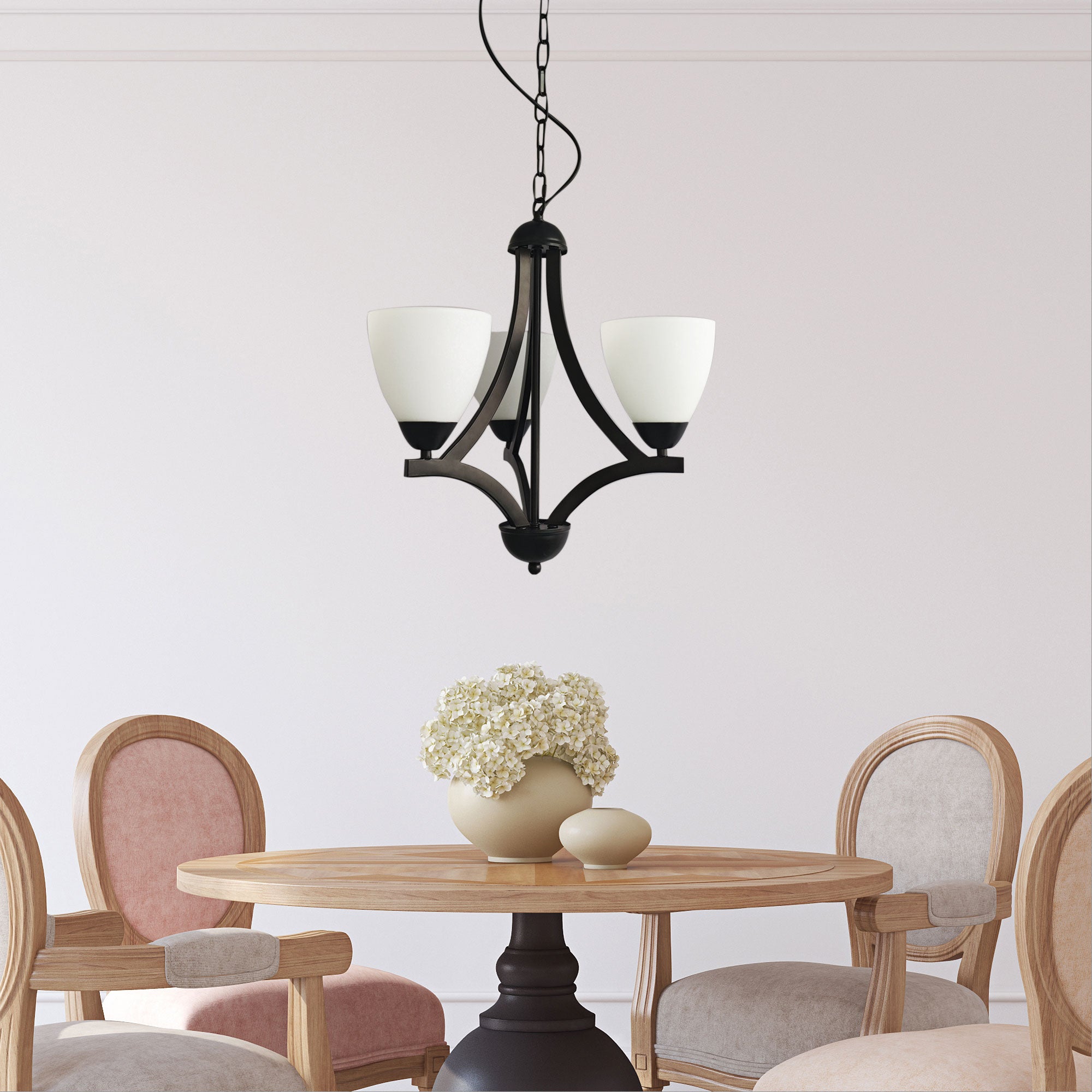 Roxby 3 Light Pendant Black & Opal - OL65823BK