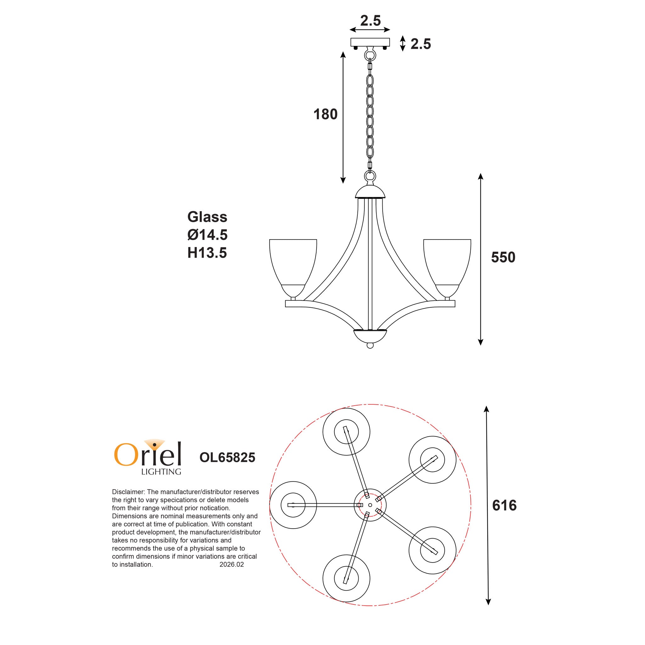 Roxby 5 Light Pendant Black & Opal - OL65825BK