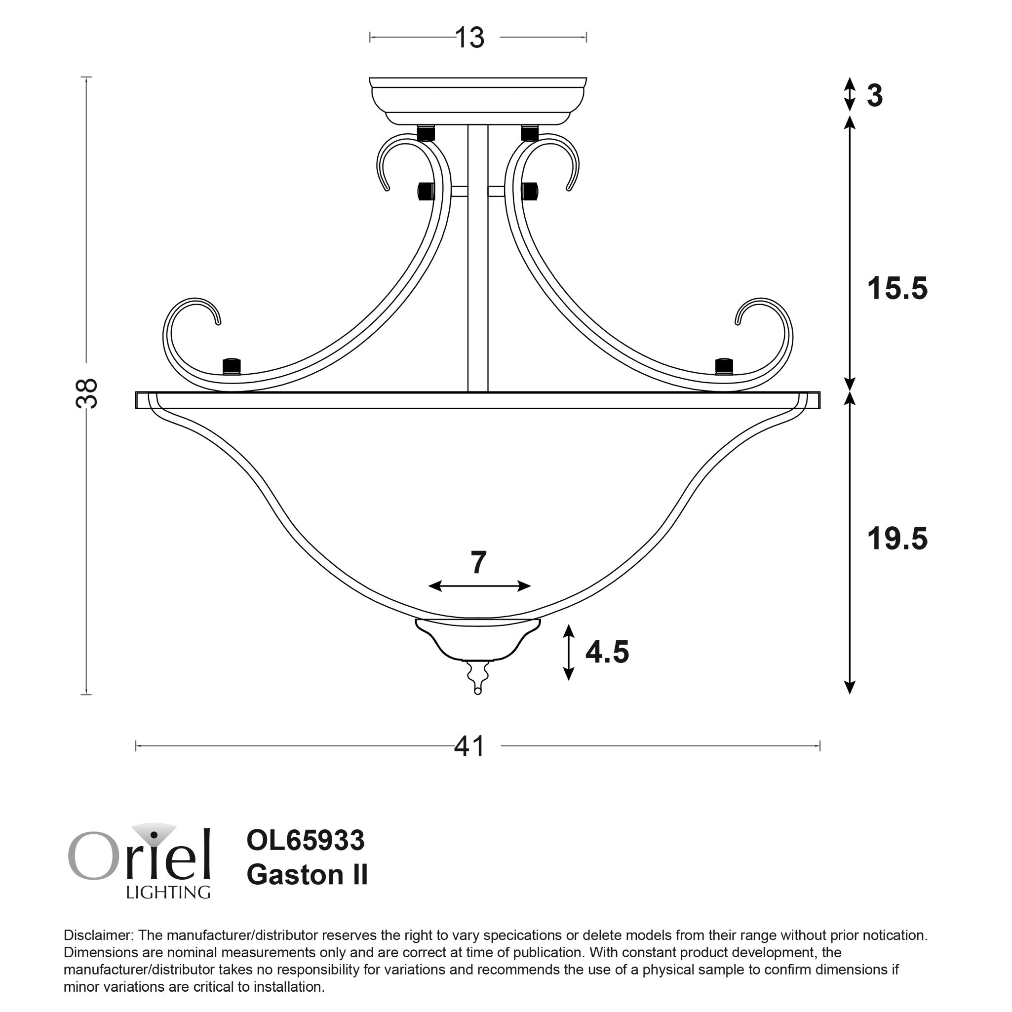 Gaston Semi-Flush 3 Lights W410mm Bronze - OL65933BZ