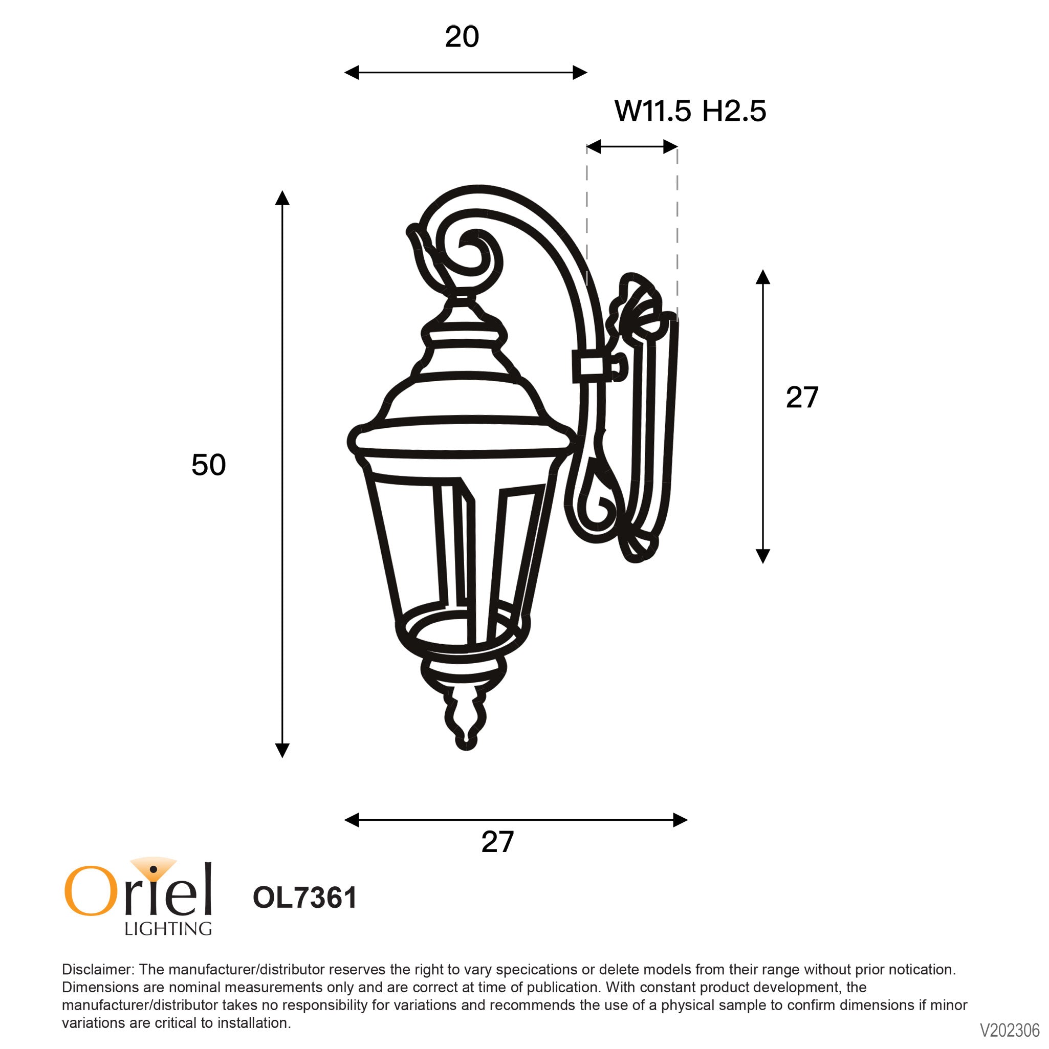Buy Outdoor Wall Lanterns Australia Bristol 1 Light Wall Light Down Black - OL7361BK