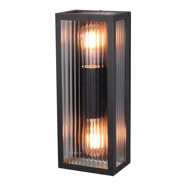 Chicago Outdoor Twin Up & Down Wall Light Black & Clear - OL7652BK