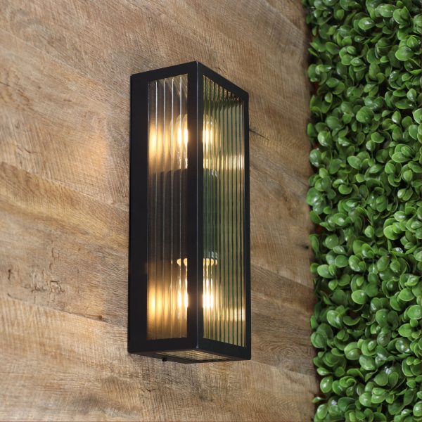Chicago Outdoor Twin Up & Down Wall Light Black & Clear - OL7652BK