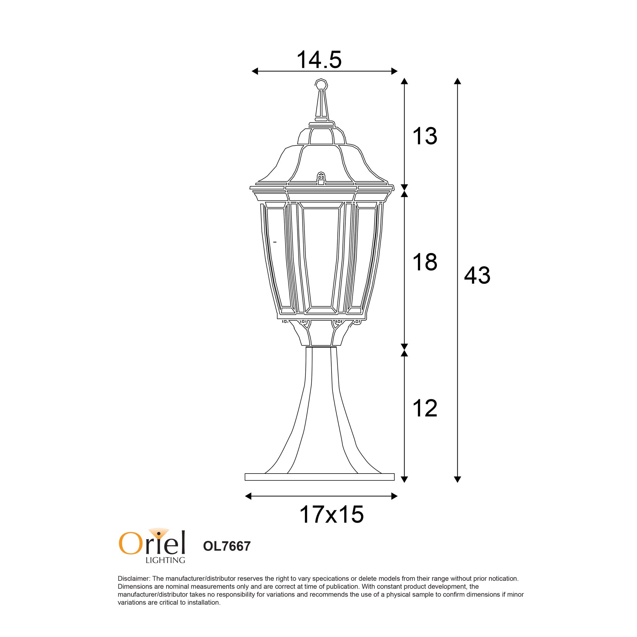 Highgate Pillar Light Black - OL7667BK