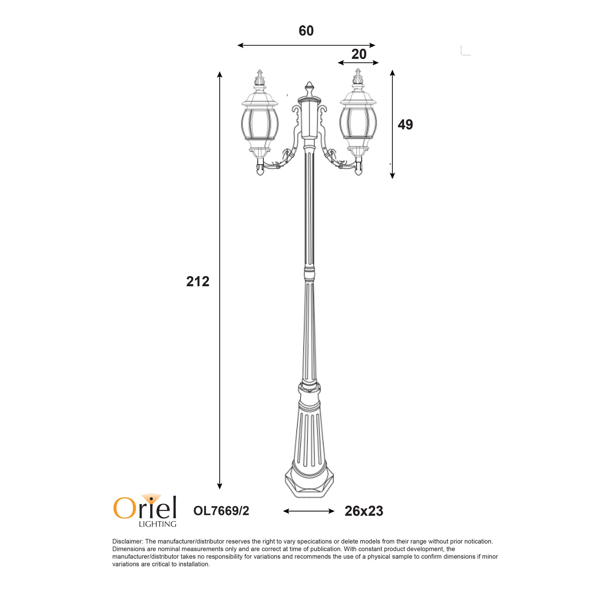 Highgate 2 Light Post Light Black - OL7669/2BK