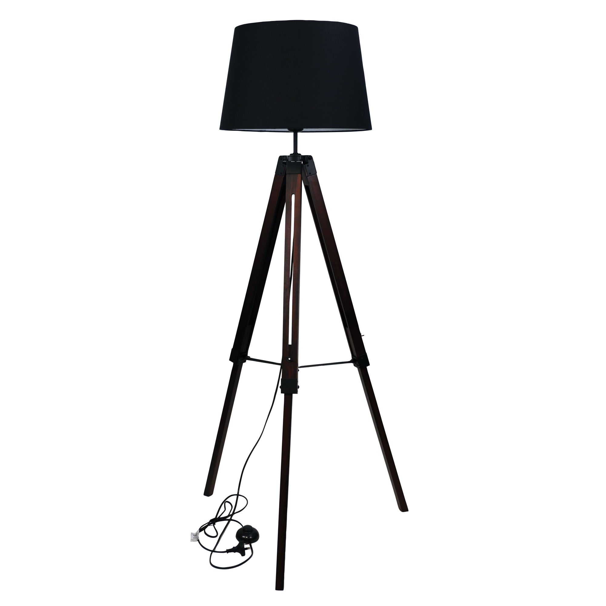 Trevi Floor Lamp Walnut & Black Base With Black Shade - OL81158