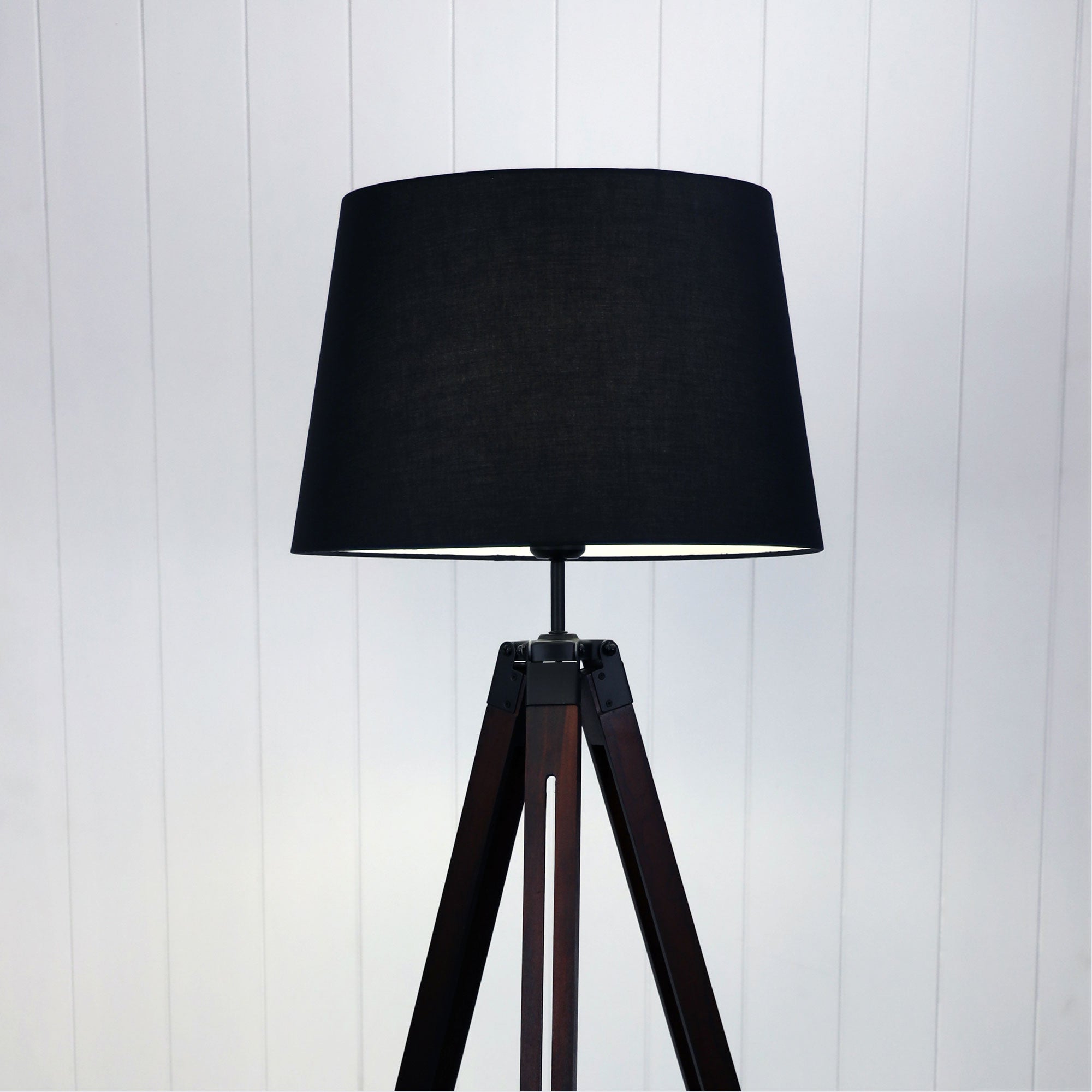 Trevi Floor Lamp Walnut & Black Base With Black Shade - OL81158