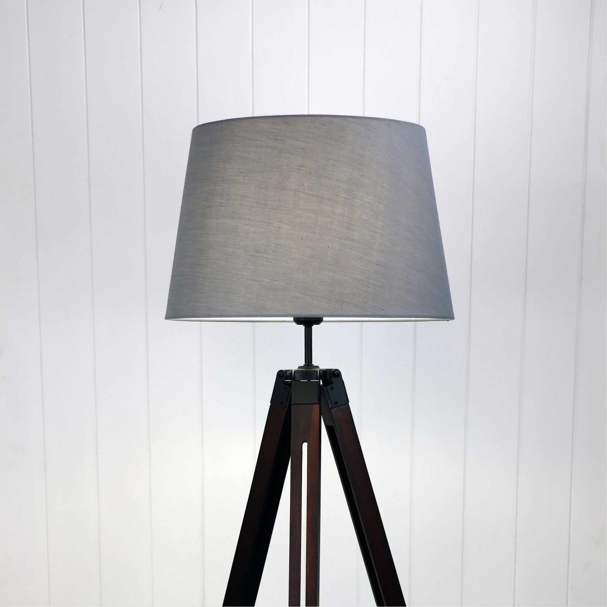Trevi Floor Lamp Walnut & Black Base With Grey Shade - OL81159