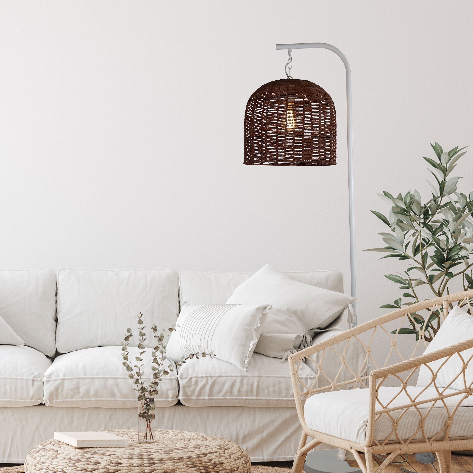 Jess LED Floor Lamp 60W White & Natural,Brown - OL81414